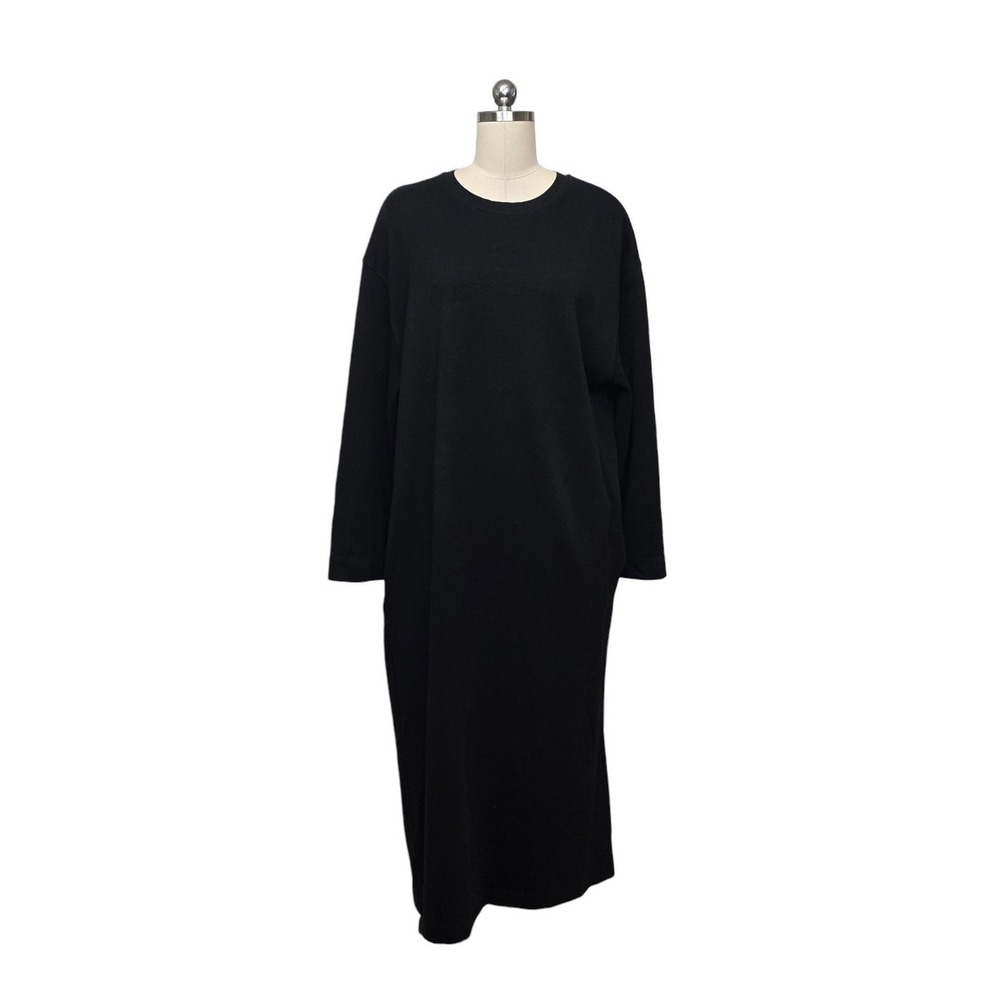 Zara Womens Black Long Sleeve Oversized Sweatshirt Midi Dress Size Large Solid